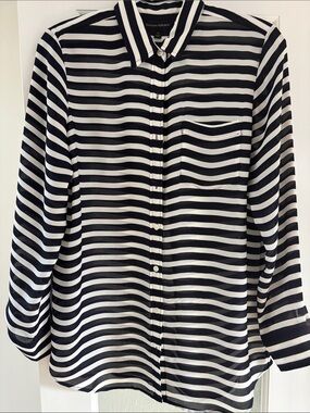 Banana Republic Black and White Striped Button-Front Blouse